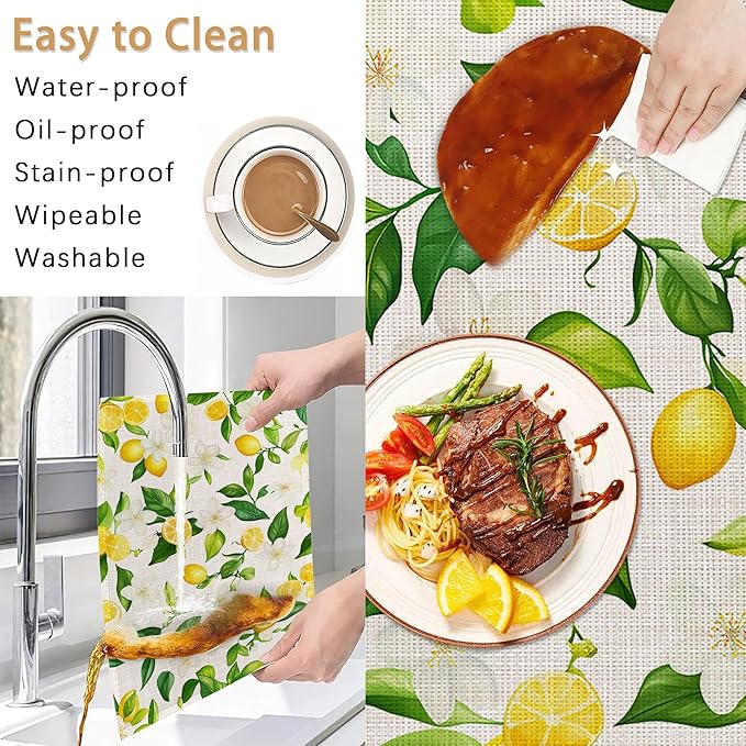 Placemats12x18 Inch,Lemons Flower Placemats,Green Leaf Kitchen Dining Coffee Table Mats Set of 6 for Home Indoor Outdoor Party