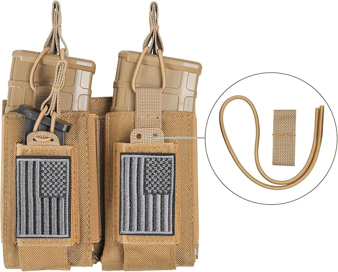 Open-Top Single/Double/Triple Molle Mag Pouch for 5.56mm M4 M16 AK AR Glock M1911 9mm Elastic Rifle Magazines Pistol Mag Pouches Holder Carrier with USA Flag Patch