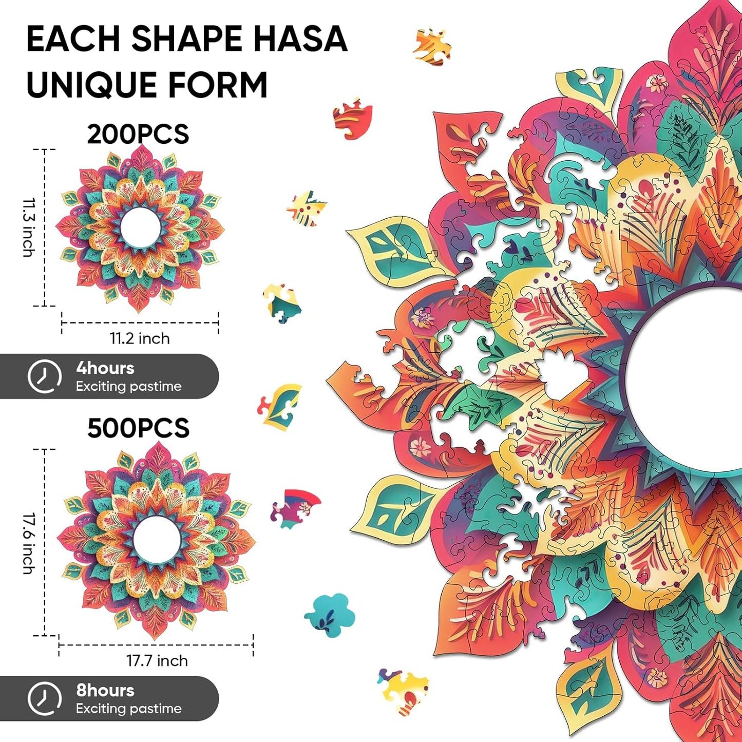 Wooden Puzzles for Adults 500 Pieces, Hollow Mandala Jigsaw Puzzles, Unique Design Color Challenge Adult Puzzles for Family Game Gift, Home Decor, 17.6x16.7 inch