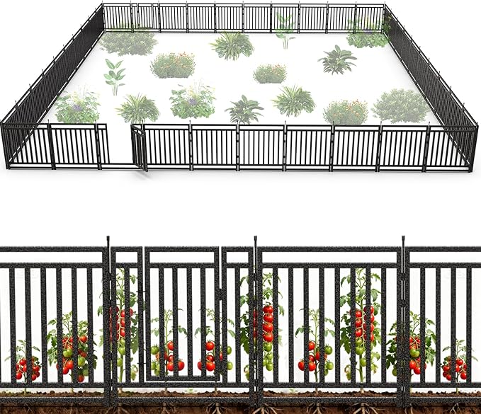 Garden Fence 32in (H) x 90ft (L), 35 Panels + 5 Gates, Durable Outdoor Yard Barrier, Secure Garden Fencing Weather-Resistant Fence Ideal for Pets, Privacy & Decoration, Black Silver