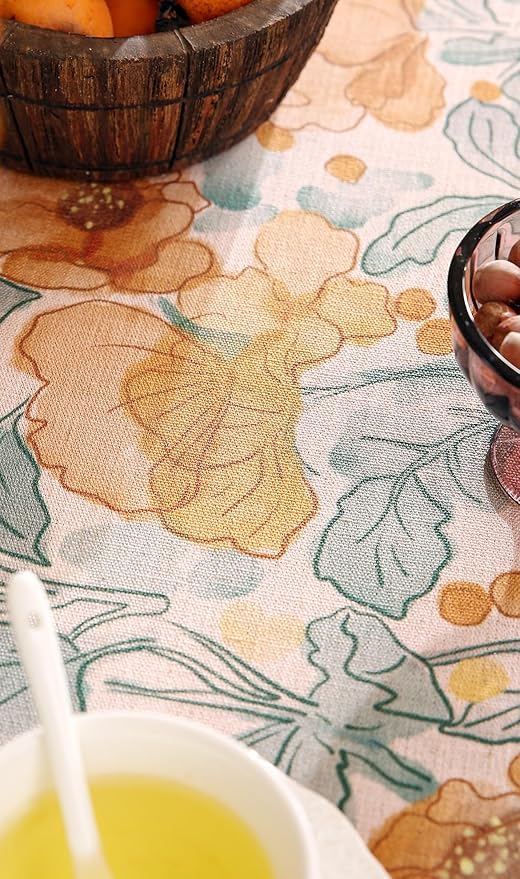Vintage Linen Round Tablecloth,Italian Orange Floral Soft and Wrinkle Free Tablecloths,Decorative Table Cover for Kitchen,Dining,Tea Party,Home,Christmas,Diameter 67"-Positano