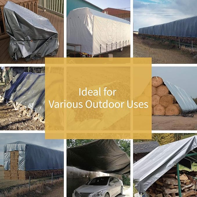 GUARD SHIELD Heavy Duty Tarp 20x20 Feet Silver Multi Purpose Thick Waterproof Poly Tarp Cover 10mil