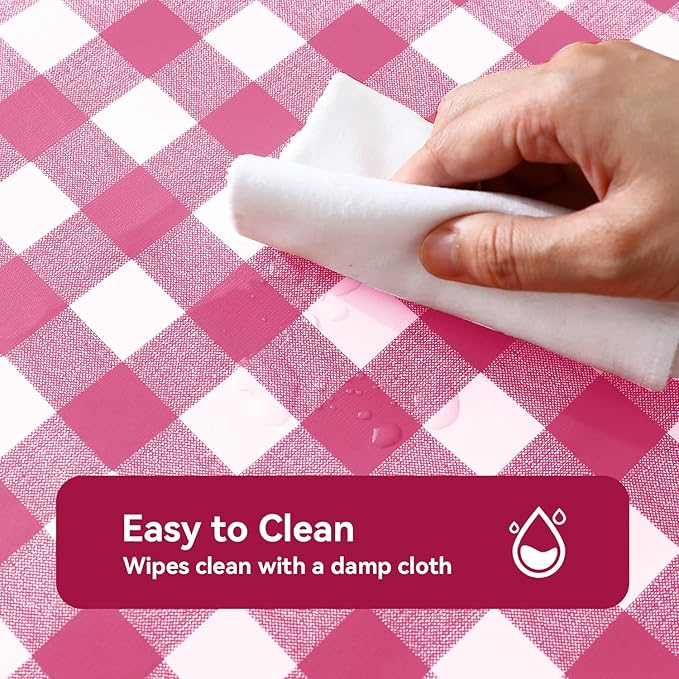 Romanstile Rectangle Vinyl Tablecloth, 100% Waterproof Buffalo Gingham Plastic Table Cloth, Heavy Duty Wipeable Checkered Table Covers for Outdoor, Camping, Picnic, Patio - 54 x 108, Hot Pink