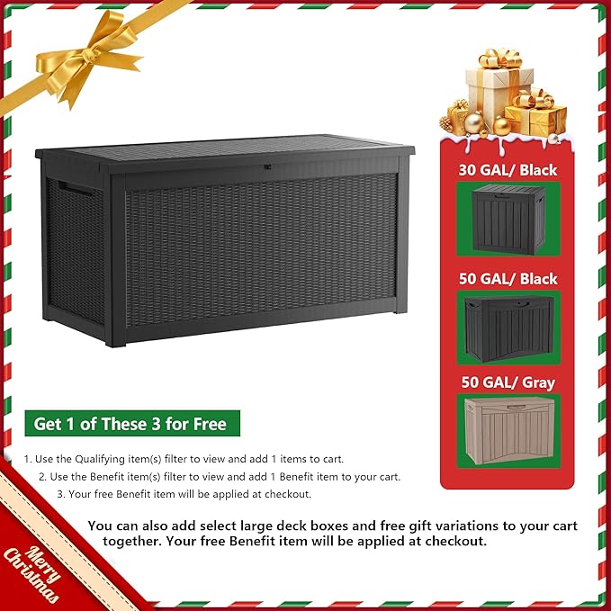 TARKARI 320 Gallon Lockable Resin Deck Box, Waterproof & UV-Resistant Outdoor Storage Box for Outdoor Cushion Storage, Garden Tools & Pool Accessories Storage, Black