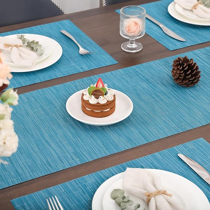 Myir JUN Table Runner, Vinyl Table Runner Indoor 72 Inch Long Arbitrarily Cropped Runner for Table Heatproof for Home Party (Blue, 15 x 72 inch)