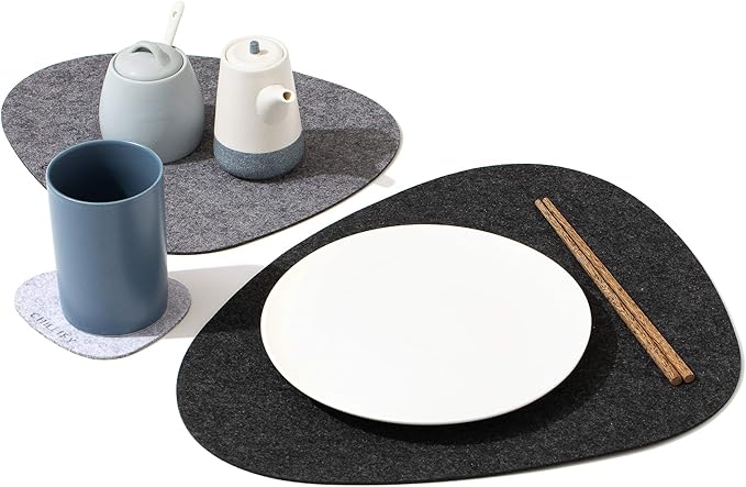 Chillify Table Coaster Set | Non-Slip, Heat-Resistant, Washable Placemats | Suitable for Garden | Gray Oval | 2x3 Inches (Set of 2)