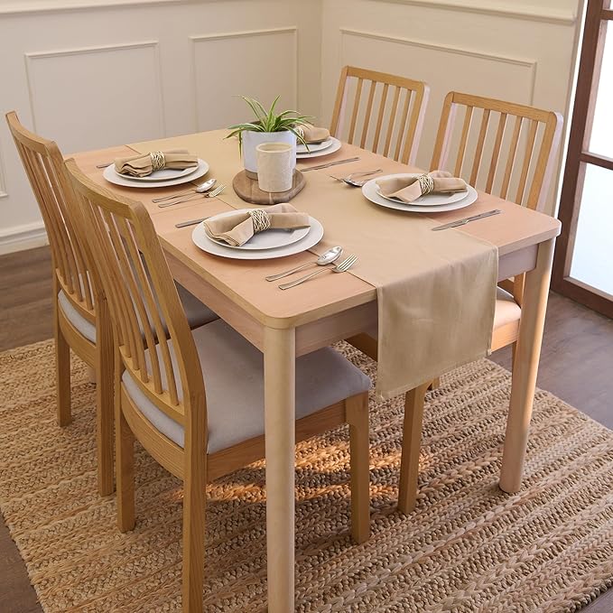 Encasa XO Table Runner 13"x104" Long | Cotton Canvas Fabric | Light Beige Solid Color | Machine Washable & Durable