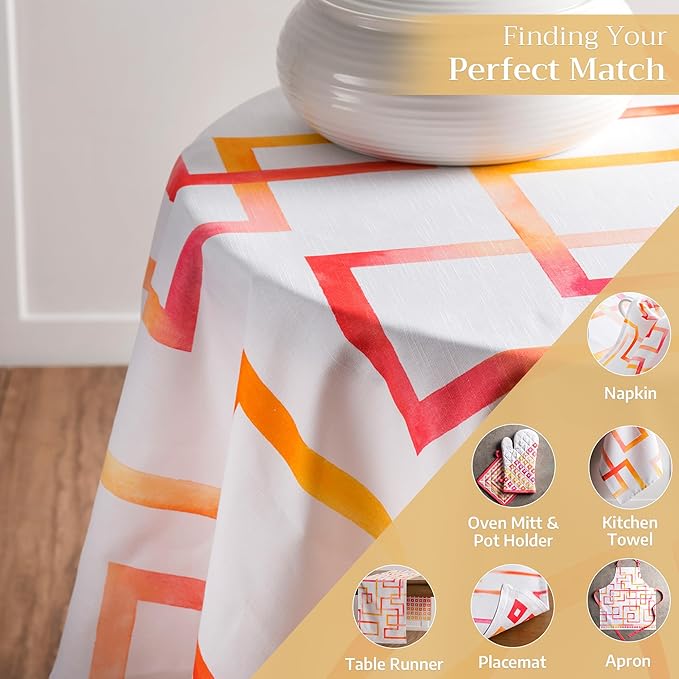 Maison d' Hermine Table Cloth Round Table 100% Cotton 63 Inches Tablecloth Reusable Decorative Everyday Use for Dining Room, Farmhouse, Home, Party, Festive & Wedding Spring Summer - Summer Maze