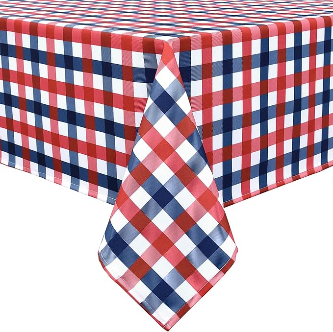Classic Gingham Tablecloth Fabric - Oblong 58x120 Water Resistant Patriotic Party Table Cloth for Indoor/Outdoor Use - Tabletop Cover for Independence Day Memorial Day