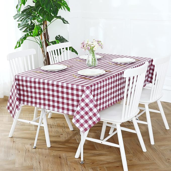 Romanstile Square Vinyl Tablecloth, 100% Waterproof Buffalo Gingham Plastic Table Cloth, Heavy Duty Wipeable Checkered Table Covers for Outdoor, Camping, Picnic, Patio - 60 x 60, Burgundy