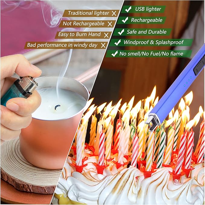MEIRUBY Electric Candle Lighter, Christmas Stocking Stuffers Gifts for Women Mom Men Wife Sister, USB Arc Rechargeable Windproof Long Lighter for Candle BBQ Housewarming Birthday Gifts Idals