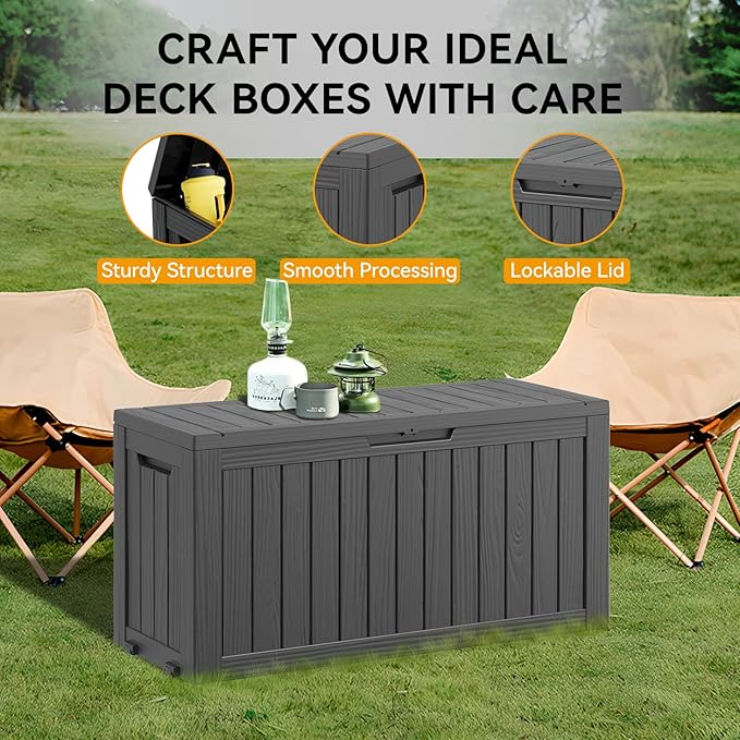 Outdoor Storage Box, Resin Deck Boxes Outdoor Waterproof For Patio Furniture, Garden Tools, Pool Supplies, Durable And UV Resistant, Lockable (72 Gallon, Black)