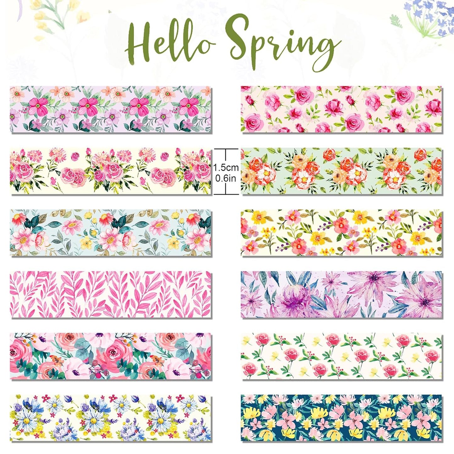 12 Rolls Flower Washi Tape Set, Floral Masking Tape, Spring Colorful Garden Themed Decorative Paper Tape for Monther's Day Scrapbooks Journals Vision Boards Planners DIY Crafts 16.4FT