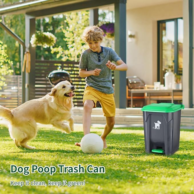 Dog Poop Trash Can Outside, 20L Pet Waste Container with Removable Inner Waste Bin, 150 Waste Bags, Outdoor Pet Poop Trash Bin for Small/Large Dog Families