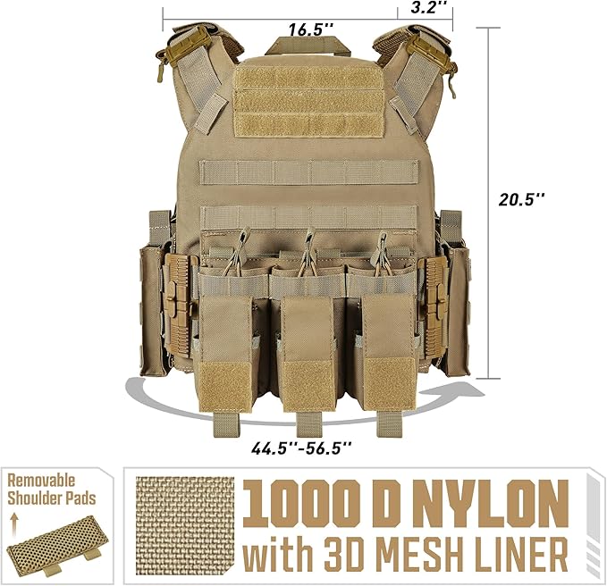 GFIRE Tactical Vest - Airsoft Lightweight Modular 3D Breathable Quick Release Vest, Adjustable Tactical Gear for Training