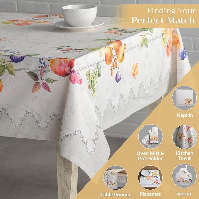 Maison d' Hermine Table Cloth Rectangle Table 100% Cotton 60 x 108 Inches Fall Tablecloth Reusable Everyday Use for Thanksgiving Christmas Decorations Dining Farmhouse Party (Fruit D'Hiver)