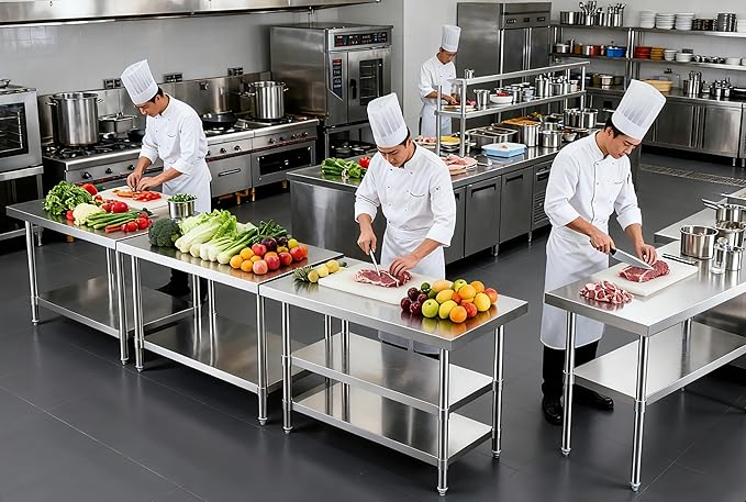 NUUK Heavy Duty Commercial Worktable 24" x 36" Restaurant Kitchen Food Prep Work Table Adjustable Height Stainless Steel Grill Workstation for Home and Hotel
