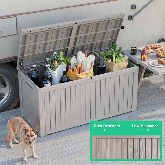 200 Gallon Waterproof Outdoor Storage Box,Resin Deck Box,Lockable Outside Storage Box Container for Patio Furniure,Garden,Tools (200 Gallon,Grey)