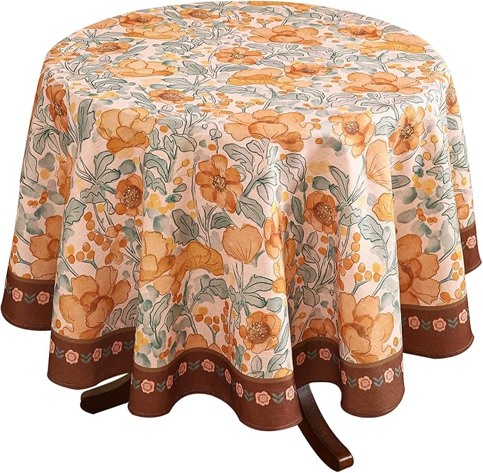Vintage Small Round Tablecloth,Italian Linen Farmhouse Soft and Wrinkle Resistan Table Cloth,Decorative Table Cover for Kitchen,Dining,Tea Party,Home,Christmas,Diameter 55"-Positano