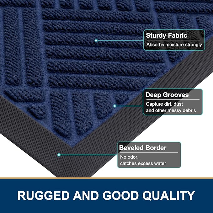 Smiry Front Door Mat Outside Entrance, Heavy Duty Outdoor Indoor Natural Rubber Doormat, Non Slip, Trap Dirt and Moisture, Easy Clean, Low Profile Patio Porch Entryway Mat, 71x23, Navy Blue