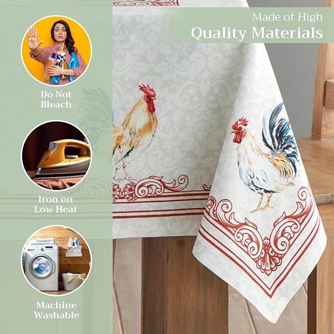 Maison d' Hermine Table Cloth Rectangle Table 100% Cotton 60 x 90 Inches Tablecloth Reusable Decorative Everyday Use for Dining Room, Farmhouse, Home, Party, Festive & Wedding Spring Summer - Campagne