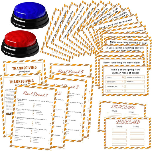 Thanksgiving Day Friendly Feud Game with 2 Answer Buzzers, Fall Holiday Feud Cards for Family Game Night Fun Trivia Quiz for Autumn Pumpkin Party Office Class Groups Team Building