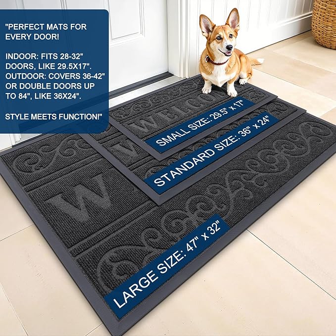 OLANLY Welcome Door Mat Indoor Outdoor Entrance, Heavy Duty Sturdy Front Door Mat, Waterproof All-Weather Doormat, Stain Resistant, Low Profile, Easy Clean Patio Entryway Mat, 36 x 24, Black