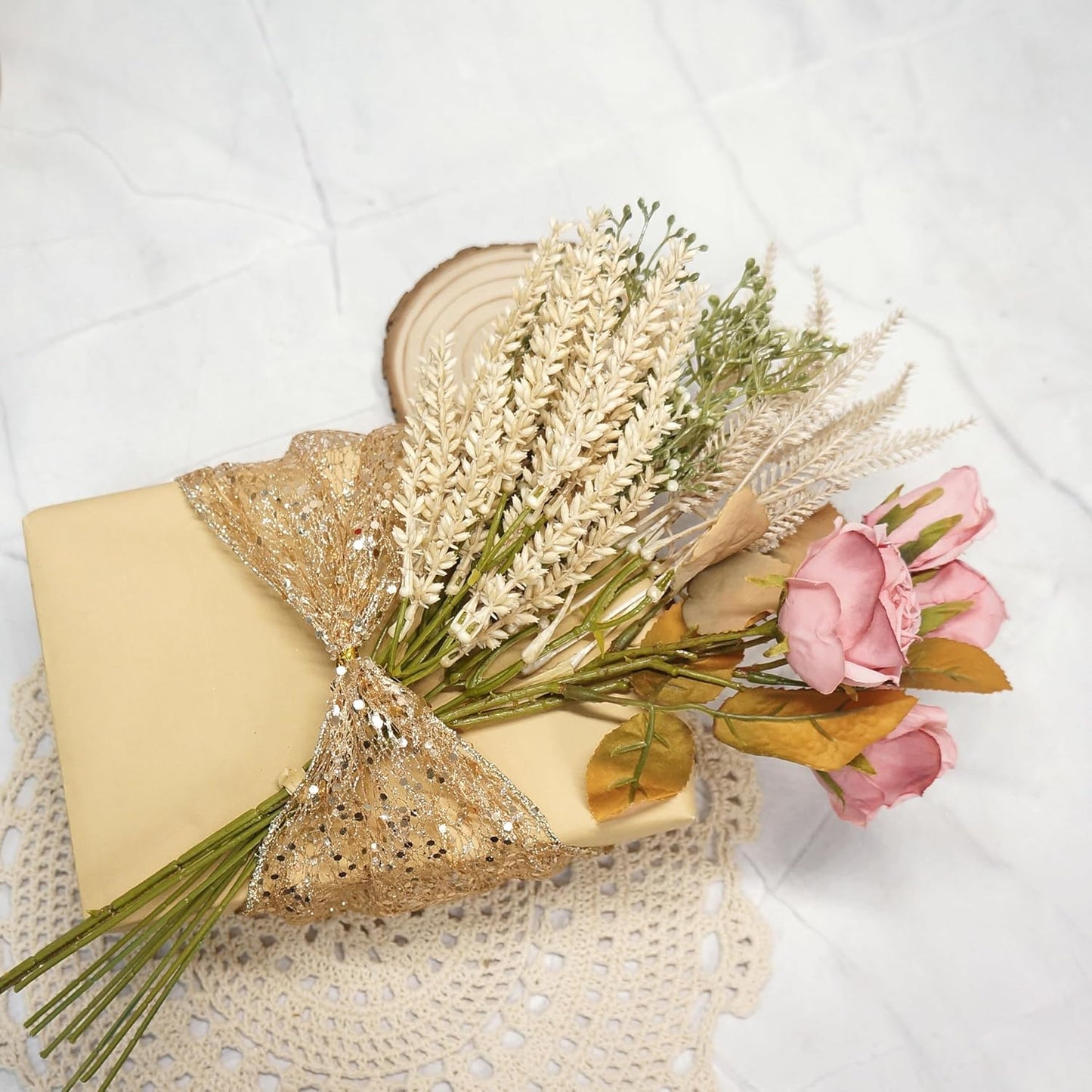 CT CRAFT LLC Sparkling Glitter Mesh Wired Ribbon 4" x 10 Yards Champagne Gold for Christmas Home Decor Bow Gift Wrapping DIY Crafts Wreath