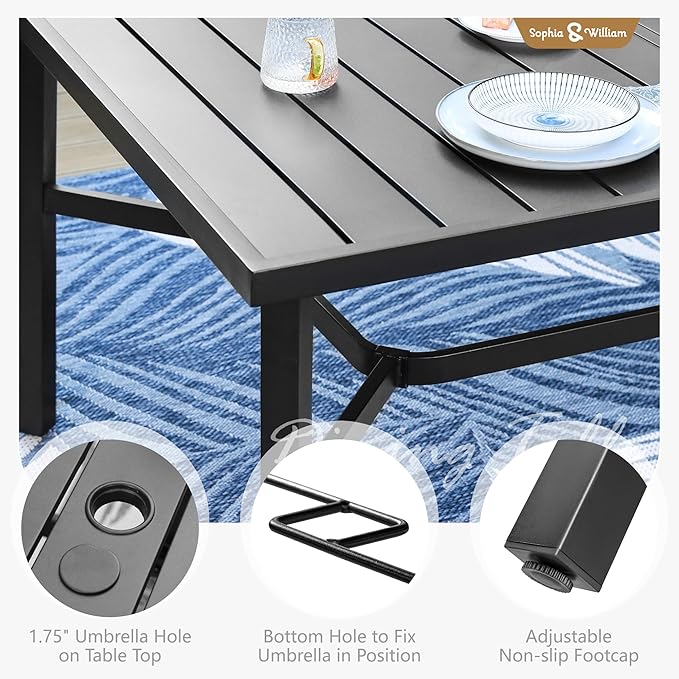 Sophia & William 9 Pieces Patio Dining Set for 8, Outdoor Patio Table and Rattan Chairs Set, 83" L Extra Large Rectangular Table, 1.75" Umbrella Hole, Navy Removable Seat Cushions