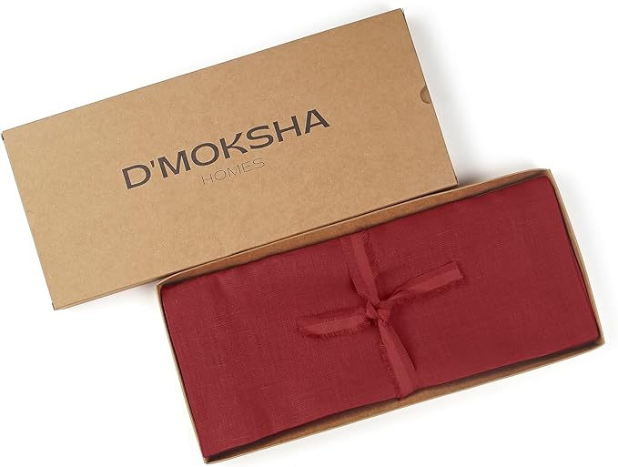 D'Moksha Homes Linen Red Table Runner 84 Inches Long - 100% Pure Linen 14 x 84 Inch Table Runner for Dining, Valentines, Holiday - Machine Washable