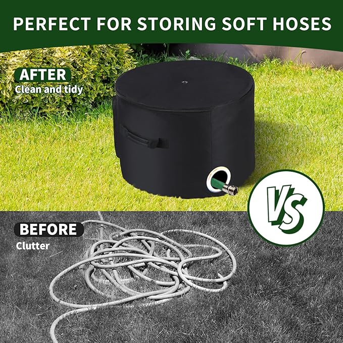 Garden Water Hose Holder Storage Bag Pot，Water Hose Hider，Holds 150 ft Hose ,Bottom With Drain Holes，Patio and Indoor-Black