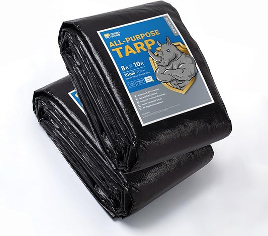 GUARD SHIELD Tarps Heavy Duty Waterproof 8x10 Feet Black Poly Tarp Cover Outdoor Thick UV Resistant Tarpaulin with Grommets 10mil (2-Pack)
