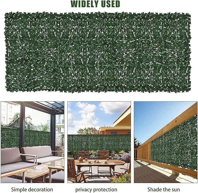Faux Ivy Fence Privacy Screen Outdoor Expandable Artificial Greenery Roll Fake Hedge Wall Patio Green Plastic Leaf Plant Vine Grass Panels Gate Covering for Garden Yard Balcony (100x60 in)