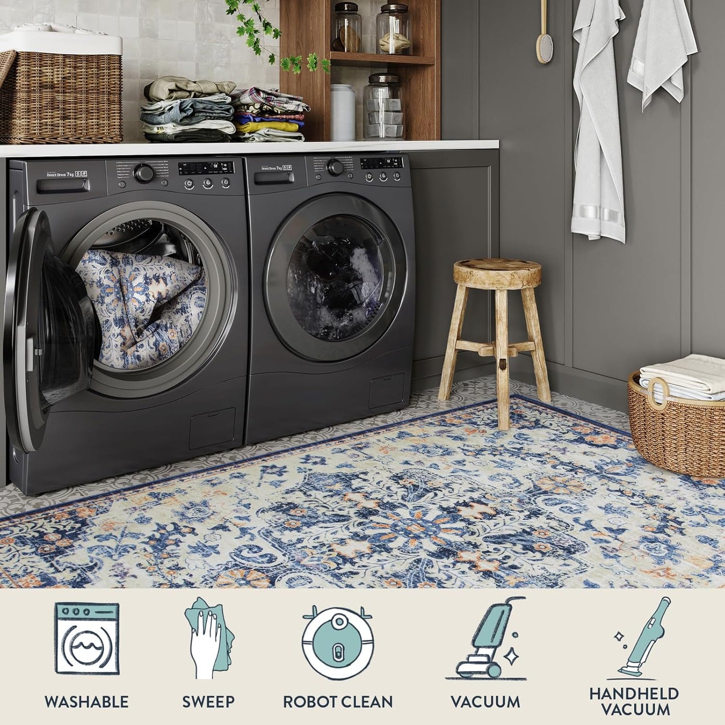 Lahome Bohemian Washable Runner Rug, 2'6" x 10' Soft Runners for Hallways Long Kitchen Carpet Runner, Non Slip Printed Stair Carpet Runners for Hall Bathroom Mudroom Hardwood Floor, Blue Purple/Multi