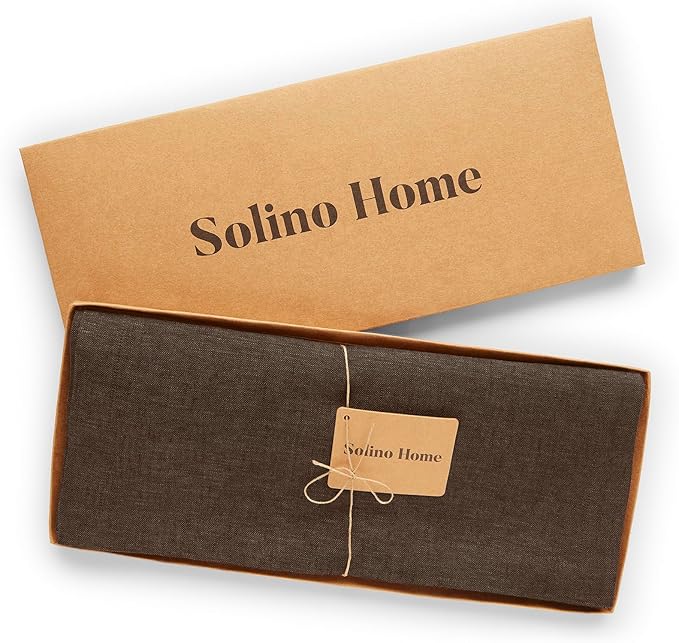 Solino Home Linen Table Runner 36 Inches - 100% Pure Linen Chambray Brown Table Runner 14 x 36 Inch Ideal for Dresser and Coffee Tables - Winter - Athena