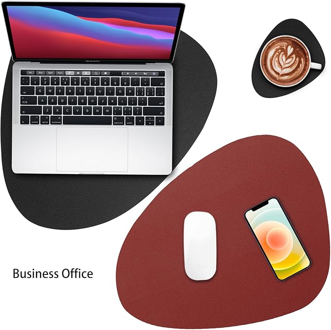 Myir JUN Placemats, Dual-Sided Placemats Waterproof Faux Leather Placemats Set of 4 Place Mats and Coasters Non-Slip Washable Table Mats for Dining Table (Red Black, Set of 4)