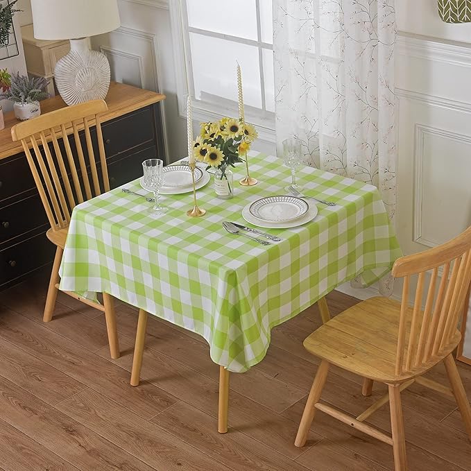 Cupuamon 2 Pack Waterproof Polyester Fabic Square Checkered Tablecloth，54x54 Outdoor Table Cloth，Oil Stain Prevention Table Cloth for Pinics and Parties（Emerald and White）