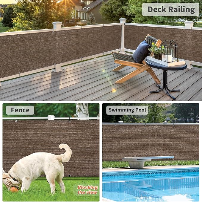 LOVE STORY 2.5' x 10' Brown Balcony Screen Privacy Fence Cover UV Protection (HDPE) Weather-Resistant 3 FT Height Shield for Deck, Patio, Backyard, Outdoor Pool, Porch, Railing