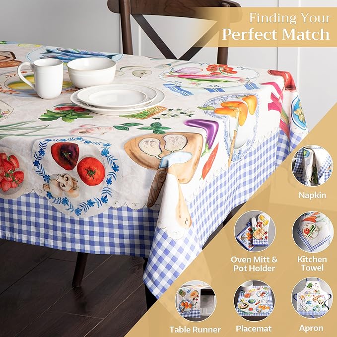 Maison d' Hermine Table Cloth Rectangle Table 100% Cotton 70 x 108 Inches Tablecloth Reusable Decorative Everyday Use for Dining Room, Farmhouse, Home Party, Festive & Wedding Spring Summer - Gourmand