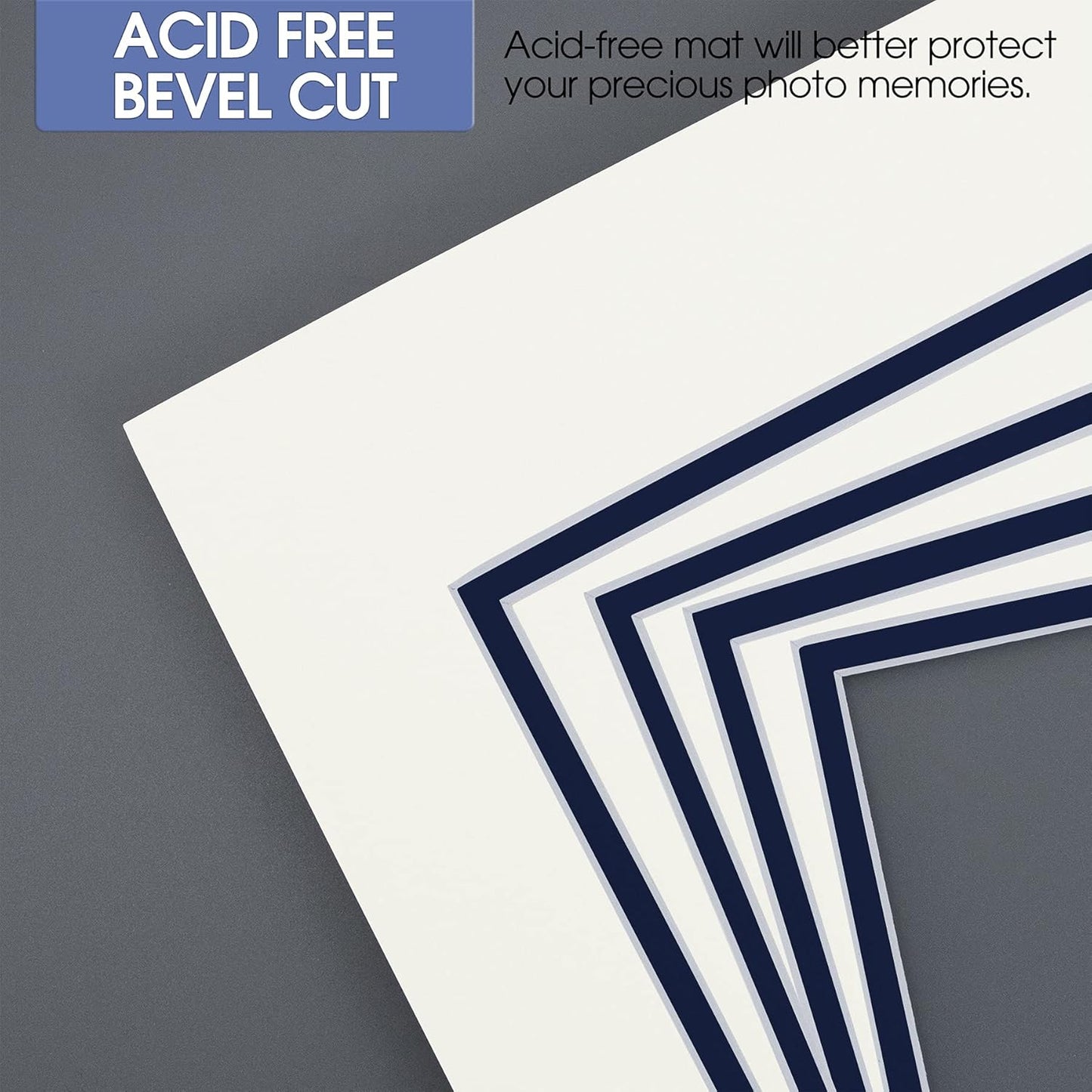 Golden State Art, 11x14 Double Mats for 8x10 - for Photos, Pictures, Frames - Acid-Free, 5 Pack, Ivory Turret Over Dignity Blue