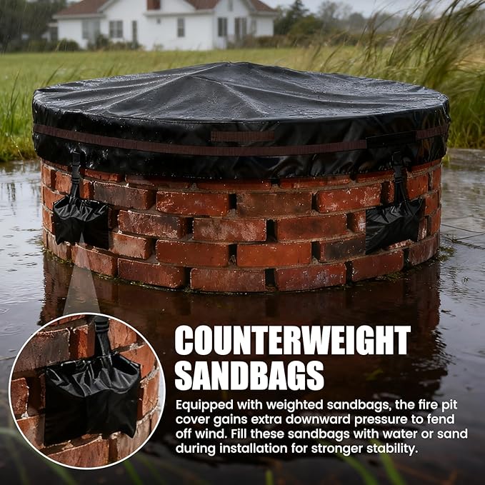 Outdoor Round Fire Pit Cover 74.8x9.5" Waterproof Tear-Resistant 600D Oxford PU Coated for 70–74" Built-In or In-Ground Stone Fire Pits, Heavy Duty All-Season Protection for Outdoor Fireplaces
