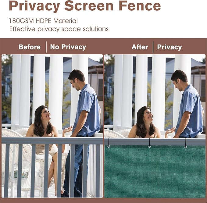 SUNNY GUARD Customized 3'x7' Dark Green Balcony Privacy Screen,90% Shade Apartments Fence Cover,Heavy Duty Mesh Windscreen for Deck,Outdoor,Backyard,Patio