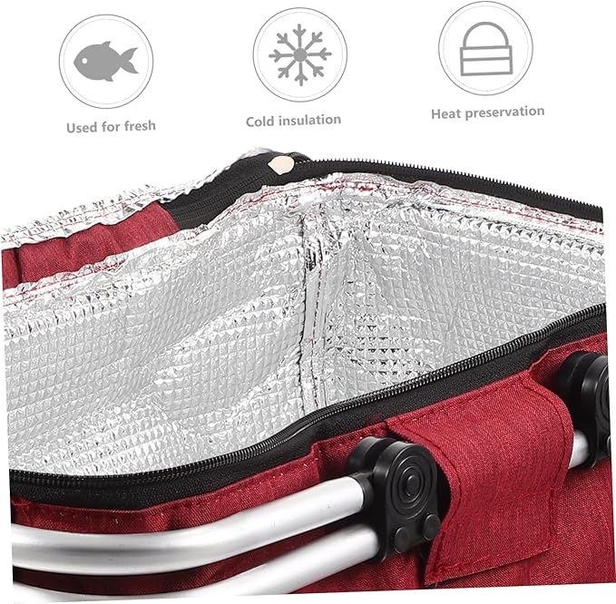 Portable Picnic Basket Handle Insulated Folding Tote Bag for Outdoor Dining Capacity Storage Organizer for Food and Tableware Design