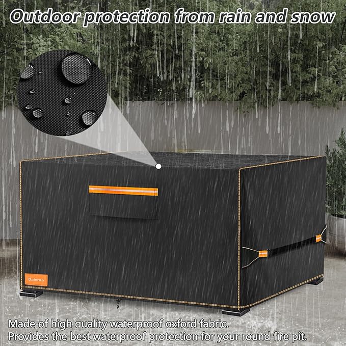 Fire Pit Cover,Outdoor Heavy Duty 600D 100% Waterproof Fire Pit Cover Rectangular,Weatherproof Firepit Covers Rectangle 52" L x 34" W x 24" H,Black