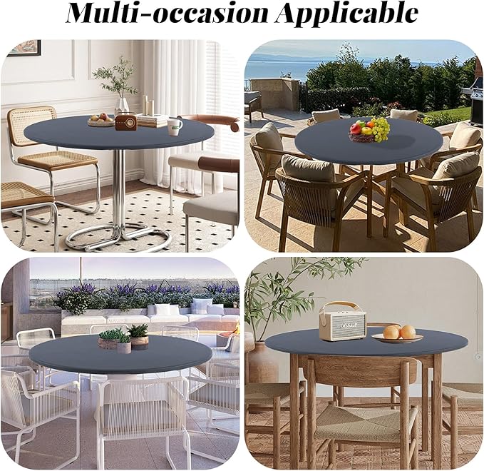 LURKA Round PU Leather Table Cover/Tablecloth with Elastic Hem – Waterproof, Oil-Proof, Scratch-Resistant, Wipeable Spill Protector for Dining Table, Kitchen, Outdoor Party (Grey, 4FT-Round)
