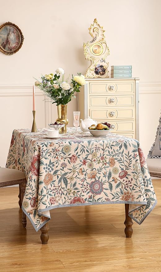 Designer Vintage Linen Rectangle Extra Long Tablecloth,William Morris Floral Colorful Pattern Table Cloth,Decor Table Cover for Kitchen,Dining,Thanksgiving,63"*110"-Flowershadow a