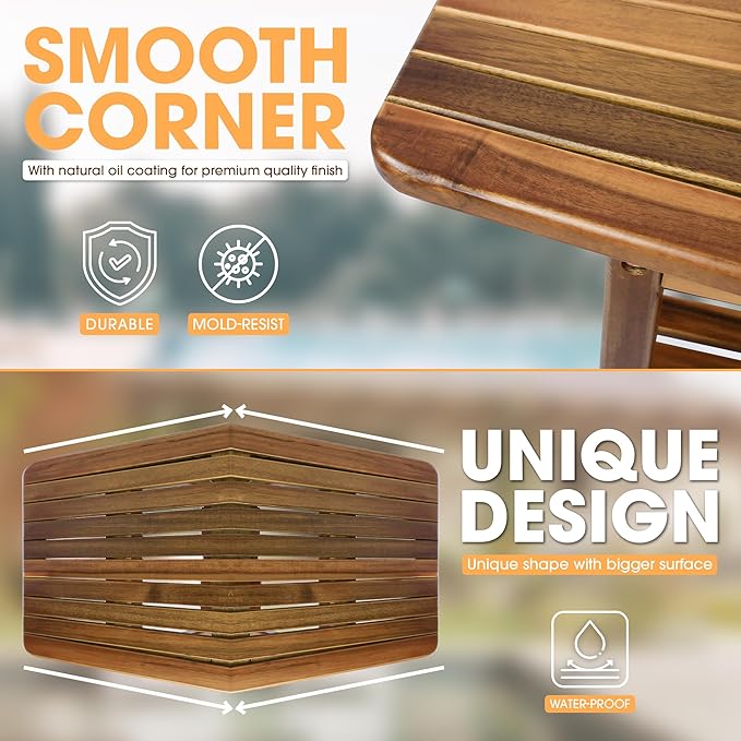 ENKEZI Acacia 24 Inches Outdoor Side Table, 2-Tier Sturdy Patio, End Table Weather Resistant, Strong Stability Side Table for Patio, Pool, Porch, Teak Finish (Modern Brown)