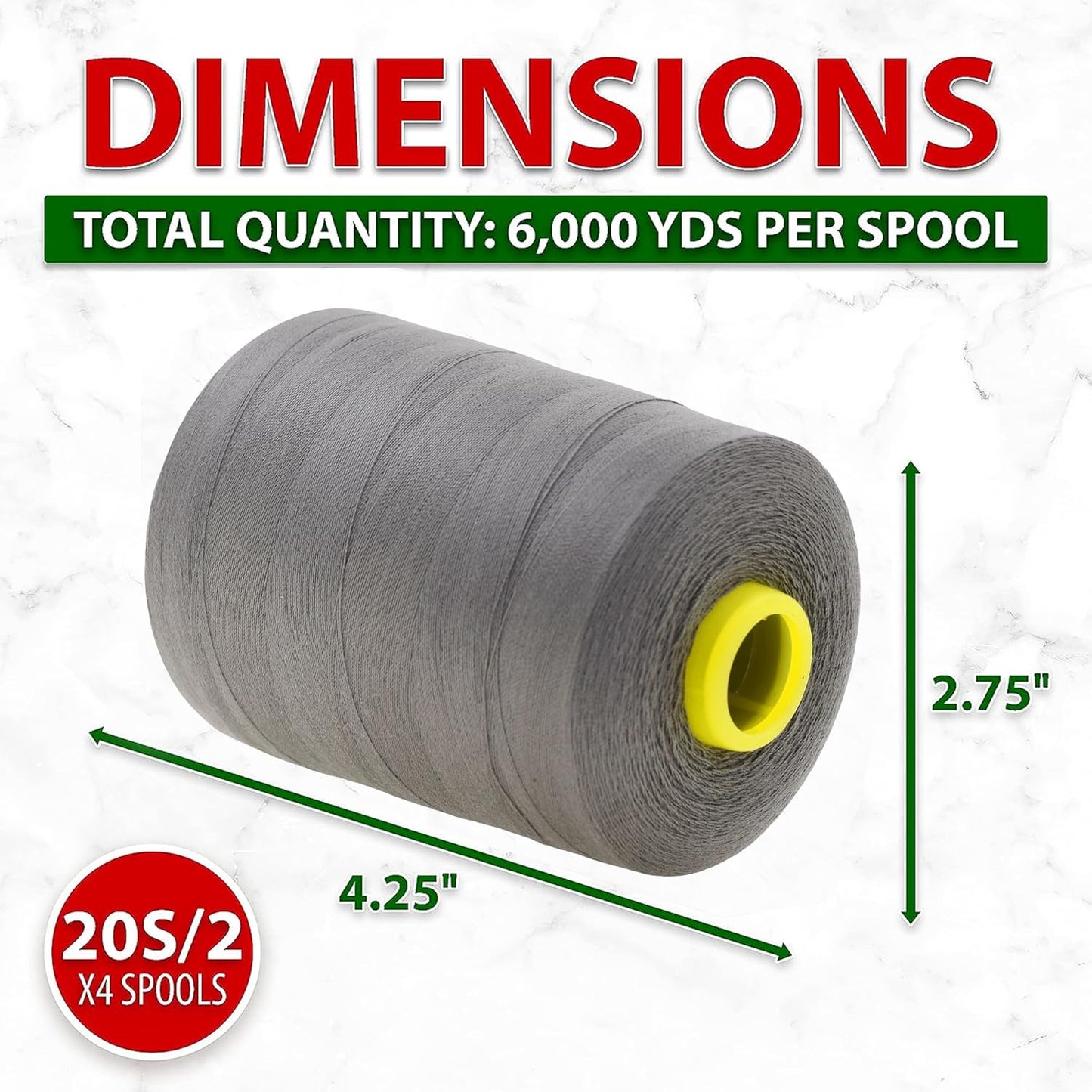 Mandala Crafts 4 Pack of Serger Threads Cones Spools - 20S/2 24000 Yards Polyester Dark Gray Threads for Sergers Machine and Overlock Quilting Sewing Machine