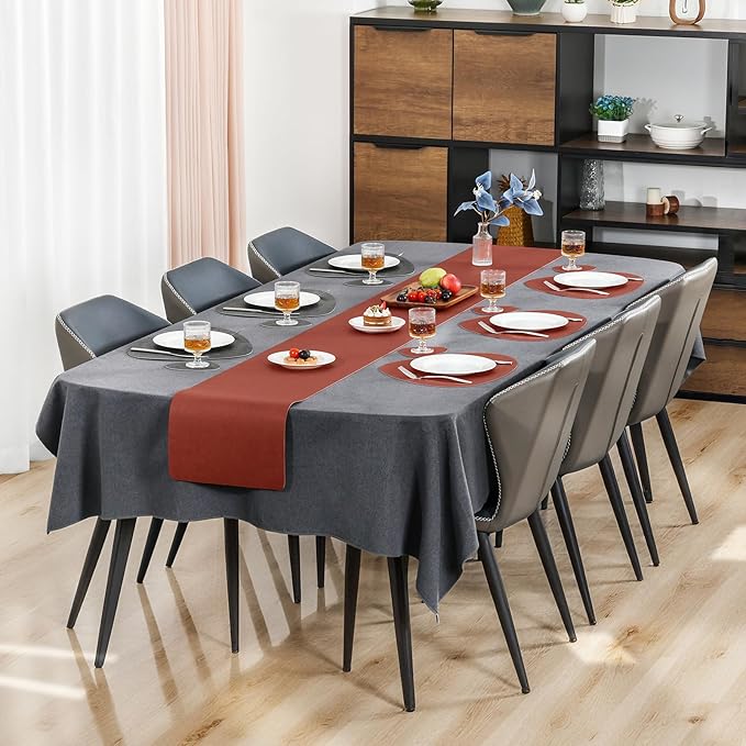 Placemats and Coasters, Washable Reversible Placemats Round Faux Leather Wipeable Place Mats Non Slip Heat Resistant Indoor Outdoor Table Mats (Set of 4, Gray Terracotta)
