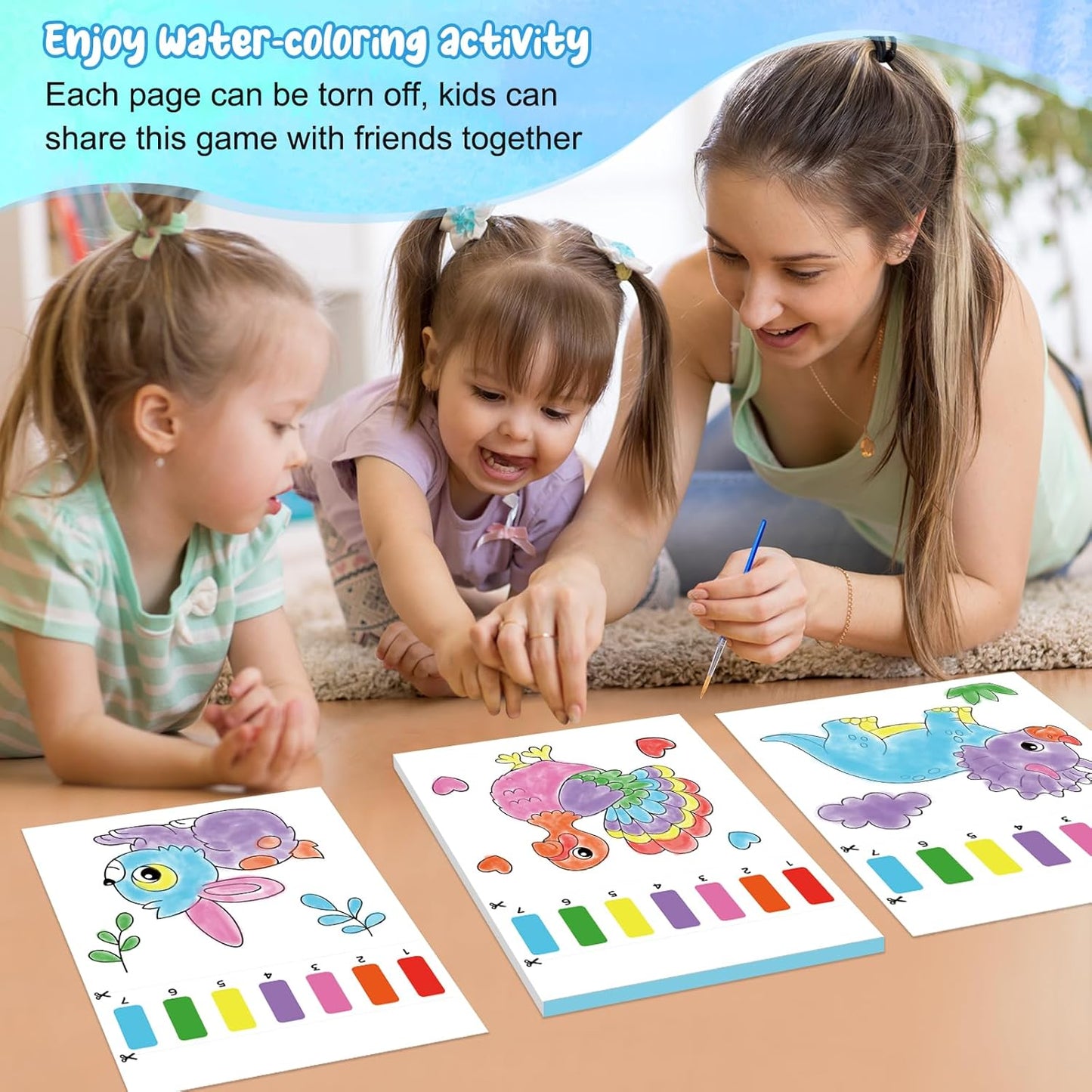 Paint with Water Coloring Books for Kids,Animal Art Craft Kit No Mess Water Color Painting Sets for Kids Ages 4-8,Birthday Gifts Travel Toy Crafts Supplies Kits for Girls Boys Drawing with 2 Brushes